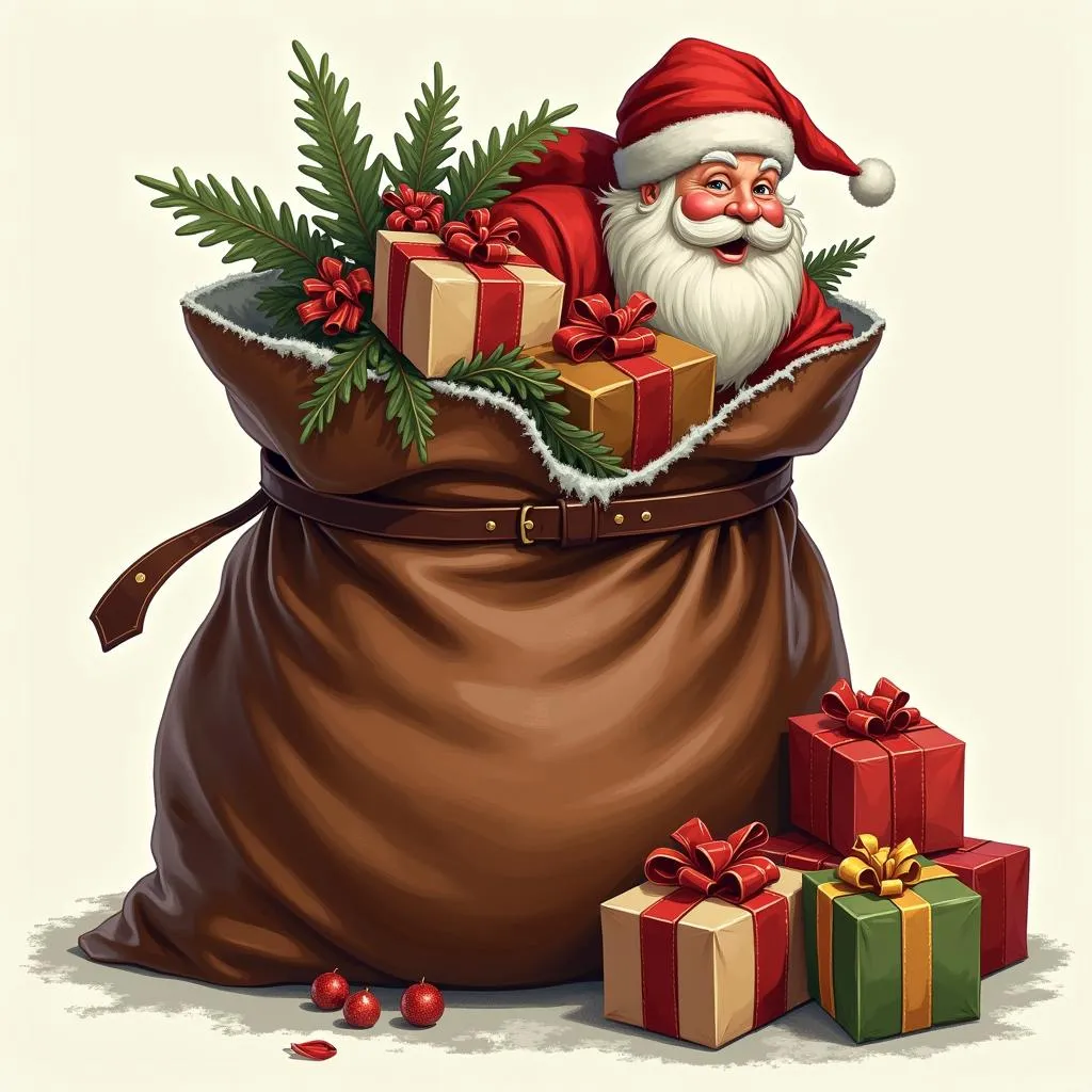 Santa Claus' Bag Depiction: A Brown Leather Bag