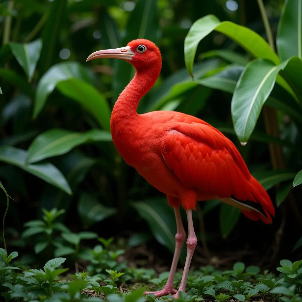 Scarlet Ibis amidst Lush Greenery