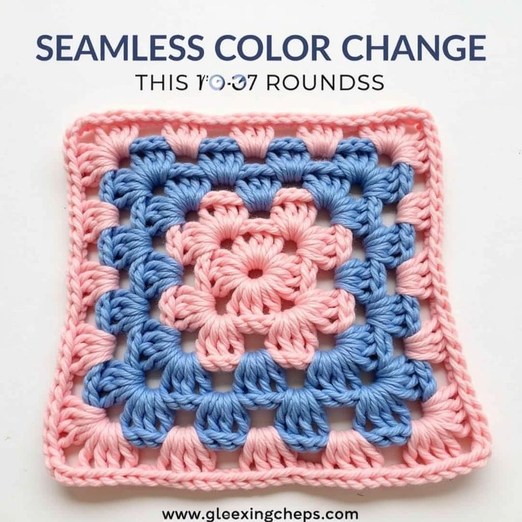 Seamless color change in a crochet granny square