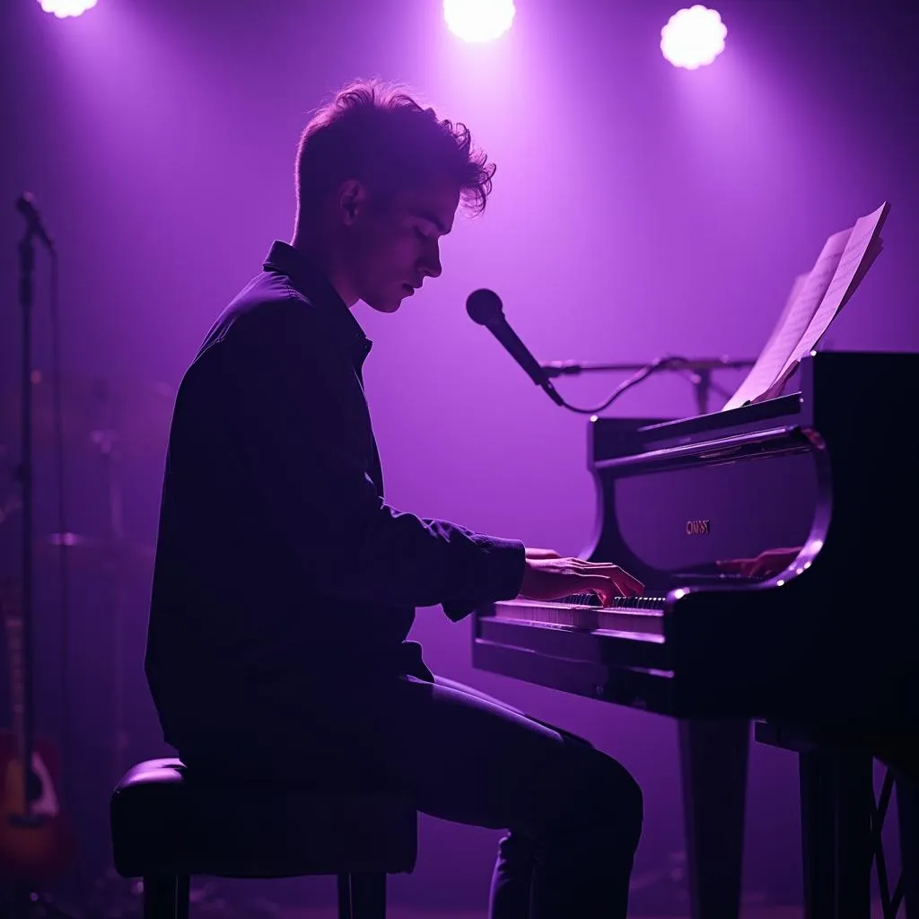 Sebastian performing in a purple-lit jazz club