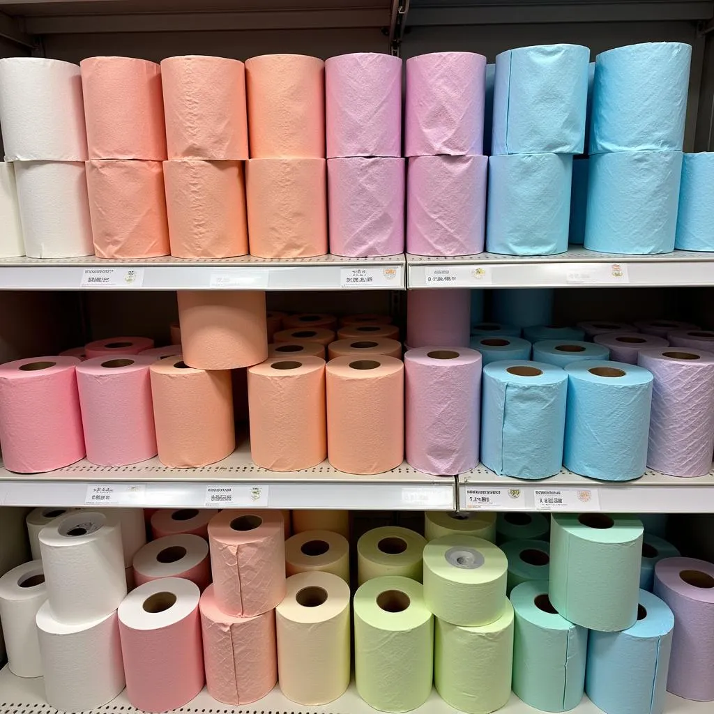 Variety of colored toilet paper rolls