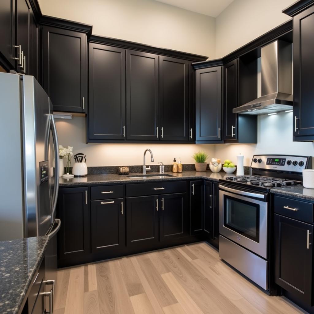 Stainless Steel and Black Appliances in a Contemporary Kitchen