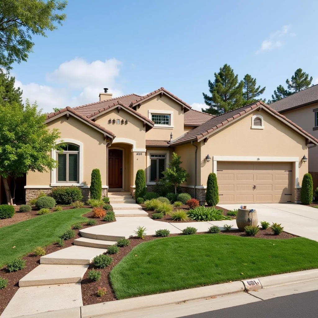 Stucco House with Landscaping