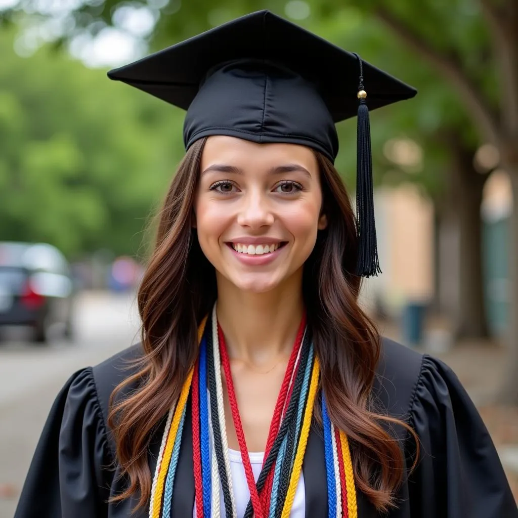 Student Wearing Multiple Graduation Cords