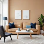 Tan and Navy Living Room