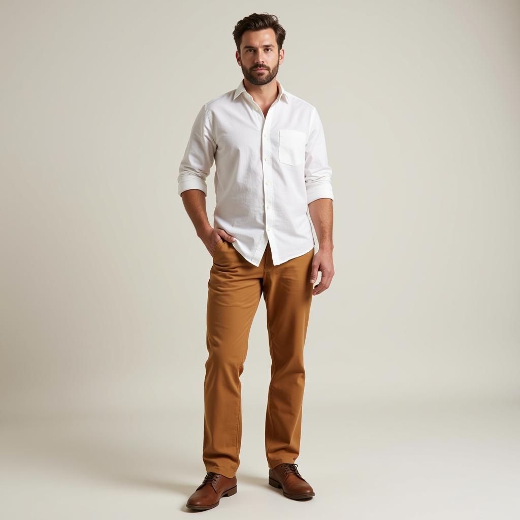 Man in Tan Pants and White Shirt