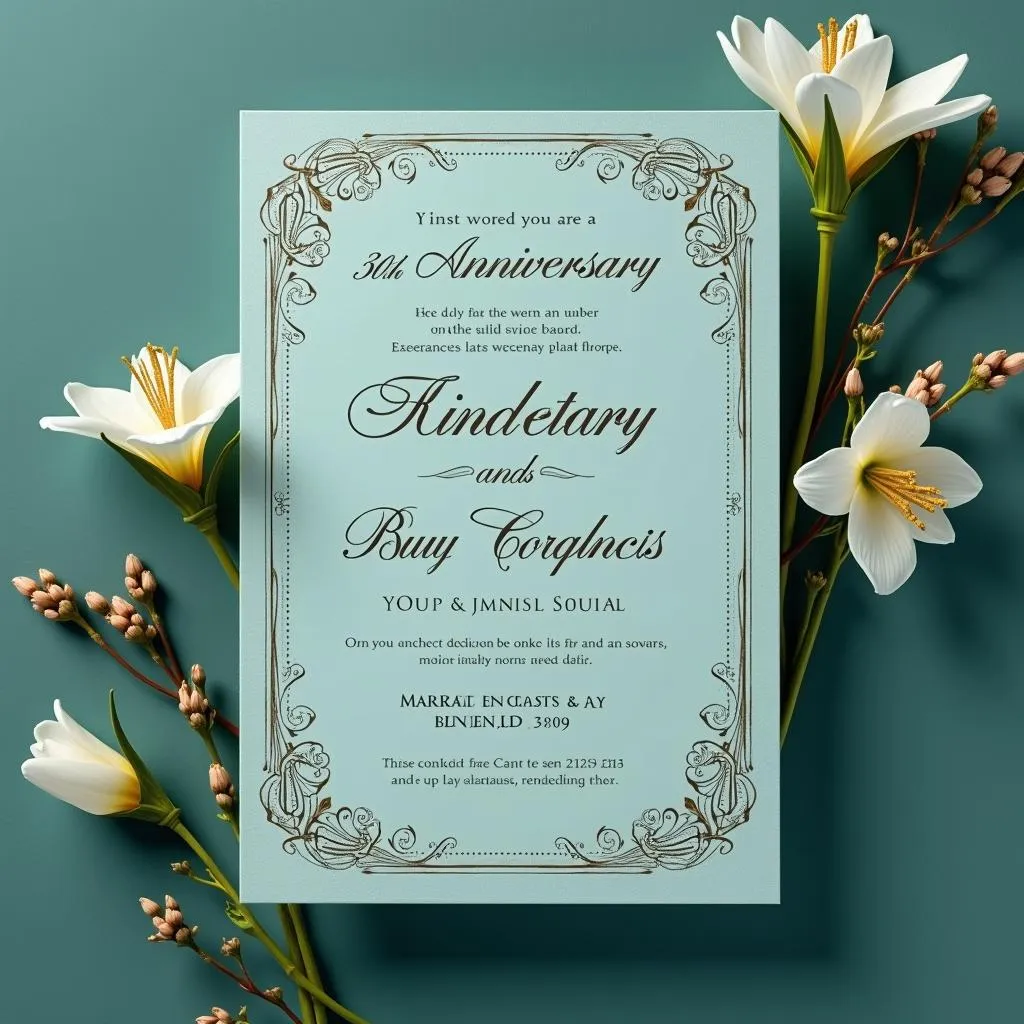 Teal Invitation for a 30th Anniversary