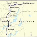 Map of Colorado highlighting the route from Telluride to Colorado Springs