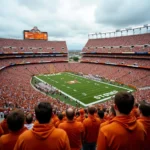 Texas Longhorns football game with fans wearing burnt orange