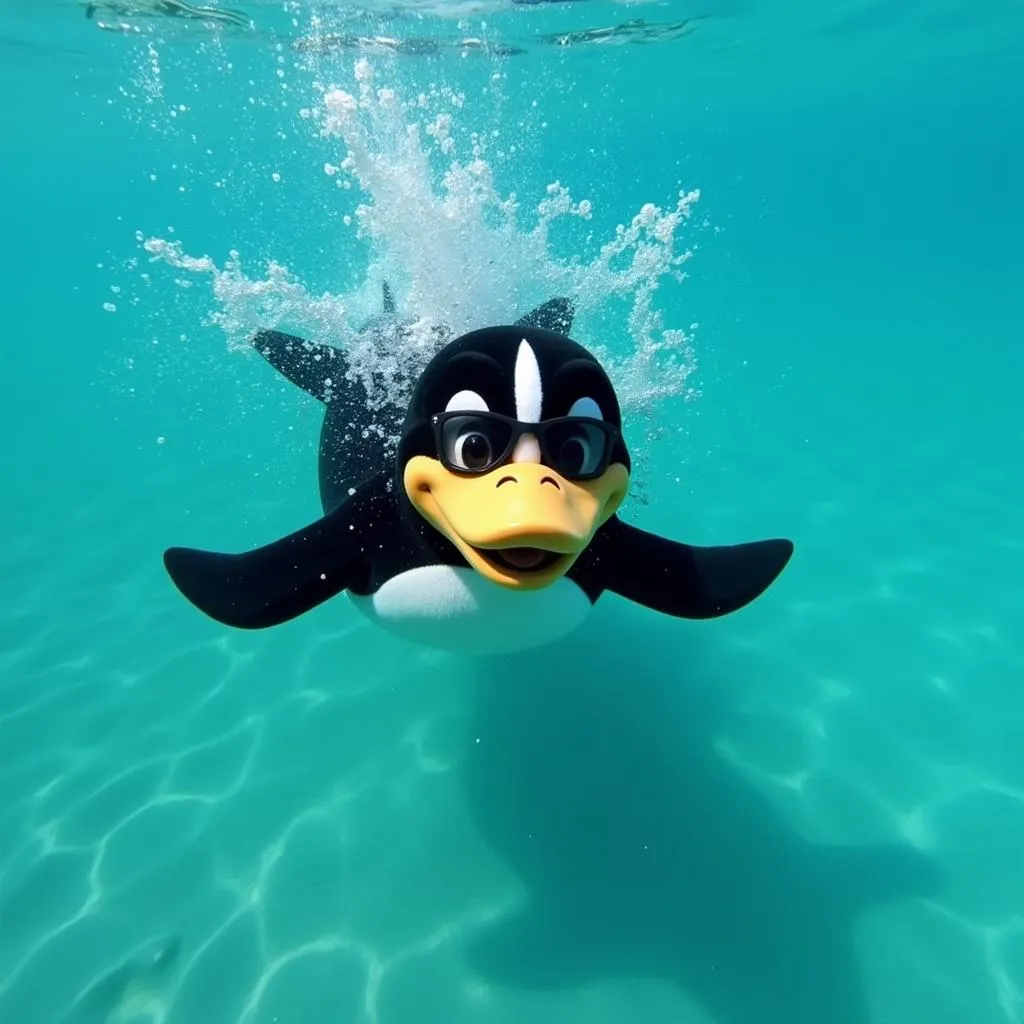 Tuxedo Sam swimming in the ocean