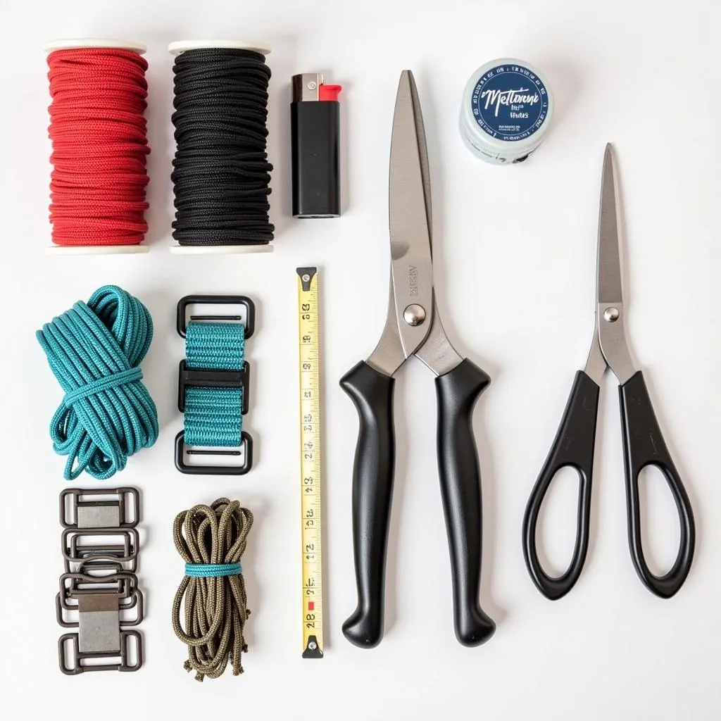 Supplies for making a two-color paracord bracelet