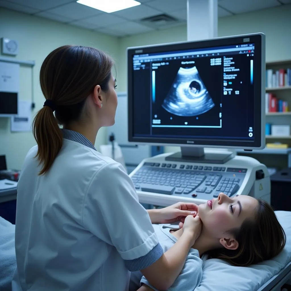 An ultrasound technician performing a scan on a patient