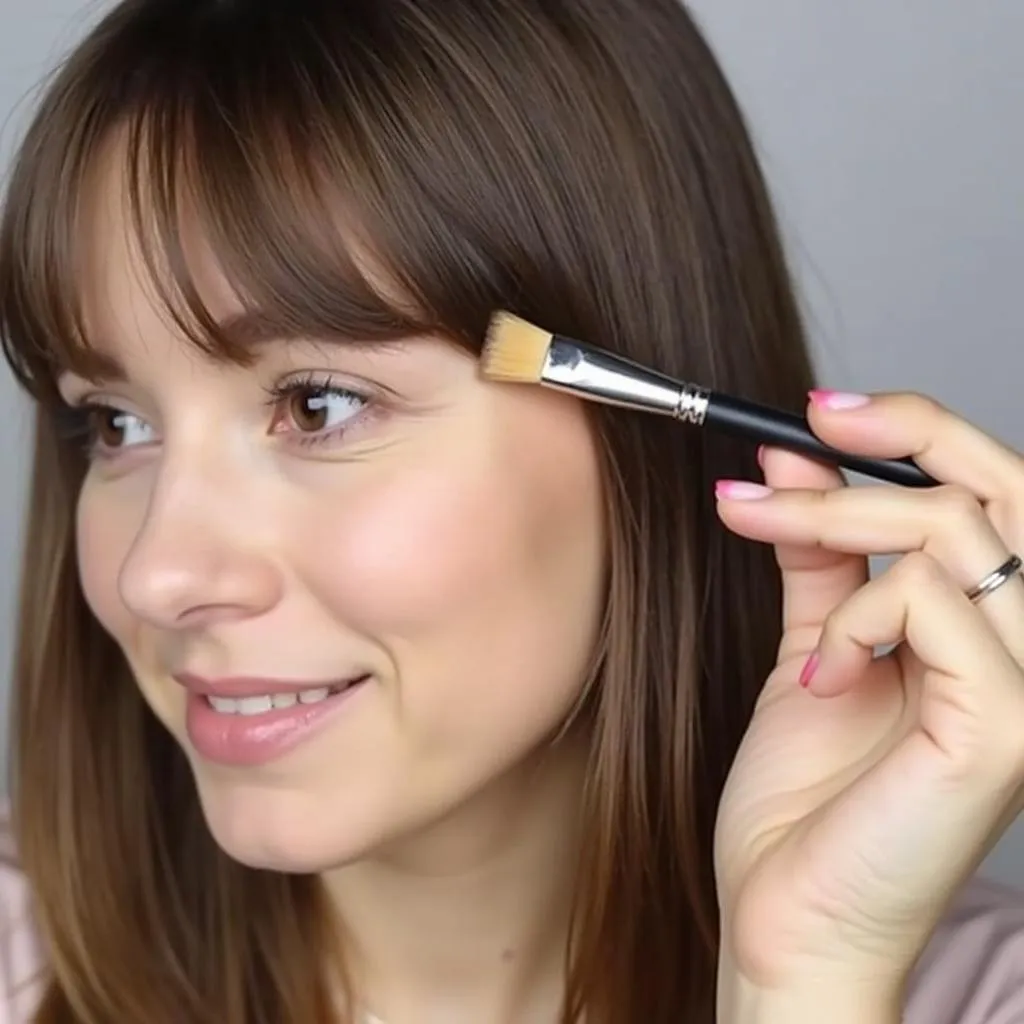 Applying root concealer on hair