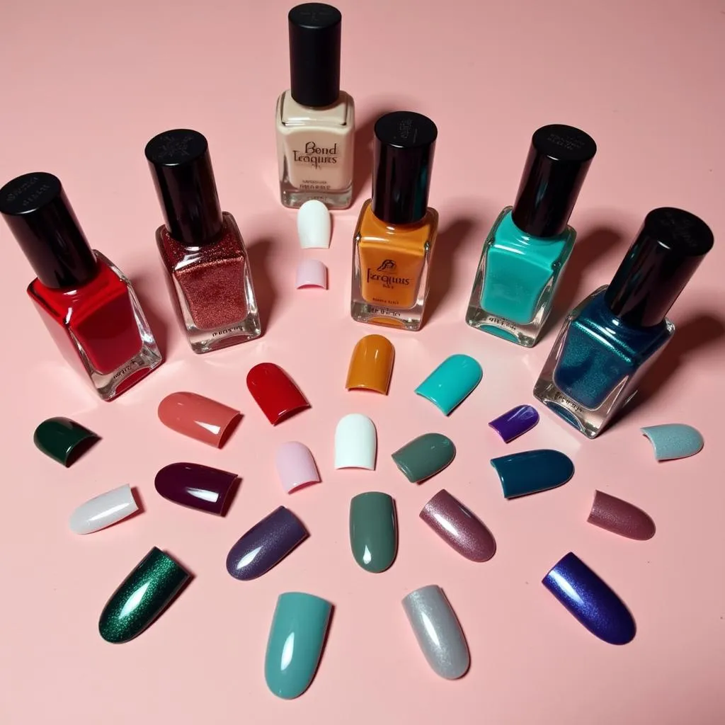 A diverse collection of nail polish bottles in various colors