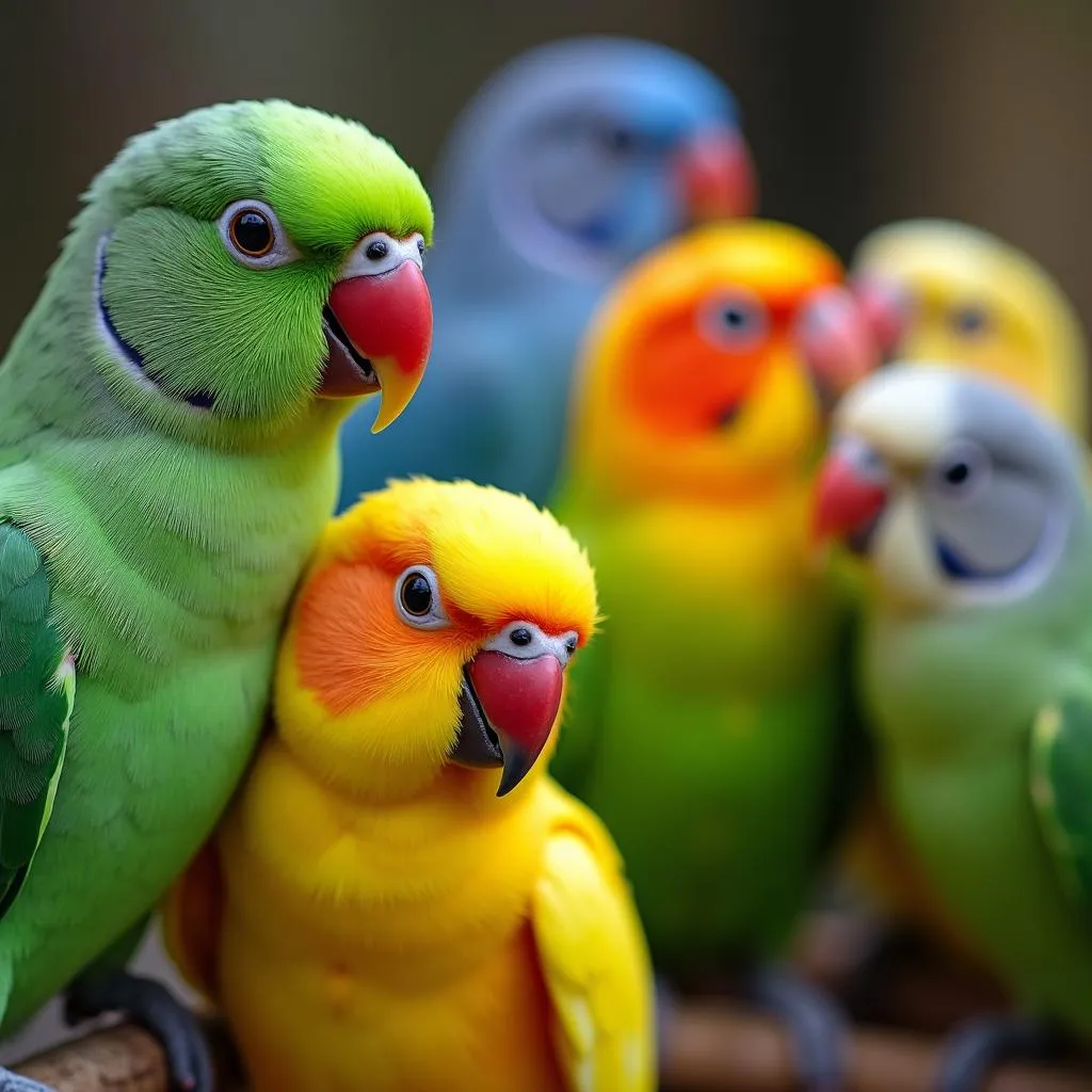 Parakeets in Different Colors