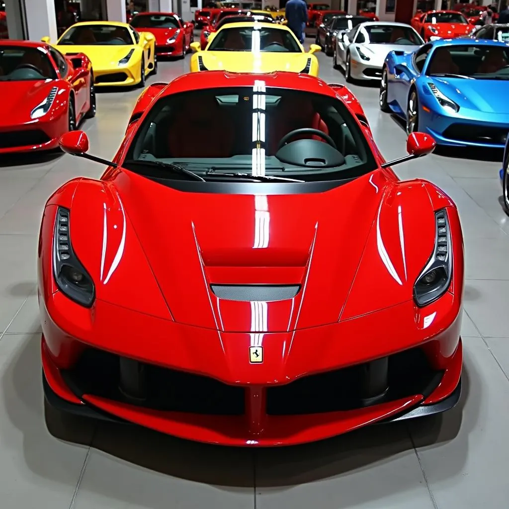 Various Colored Ferrari Cars on Display