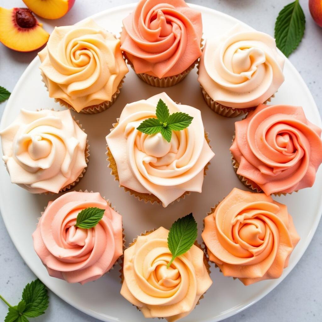 Various Shades of Peach Icing on Cupcakes