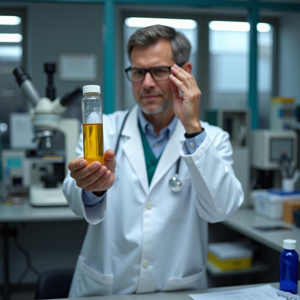 Veterinarian Examining a Dog Urine Sample