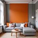 Living Room with Warm Grey Walls and a Burnt Orange Accent Wall