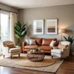 Living Room with Greige Walls and Warm Neutral Furniture