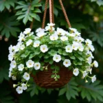 Elegant White Geraniums in a Hanging Basket