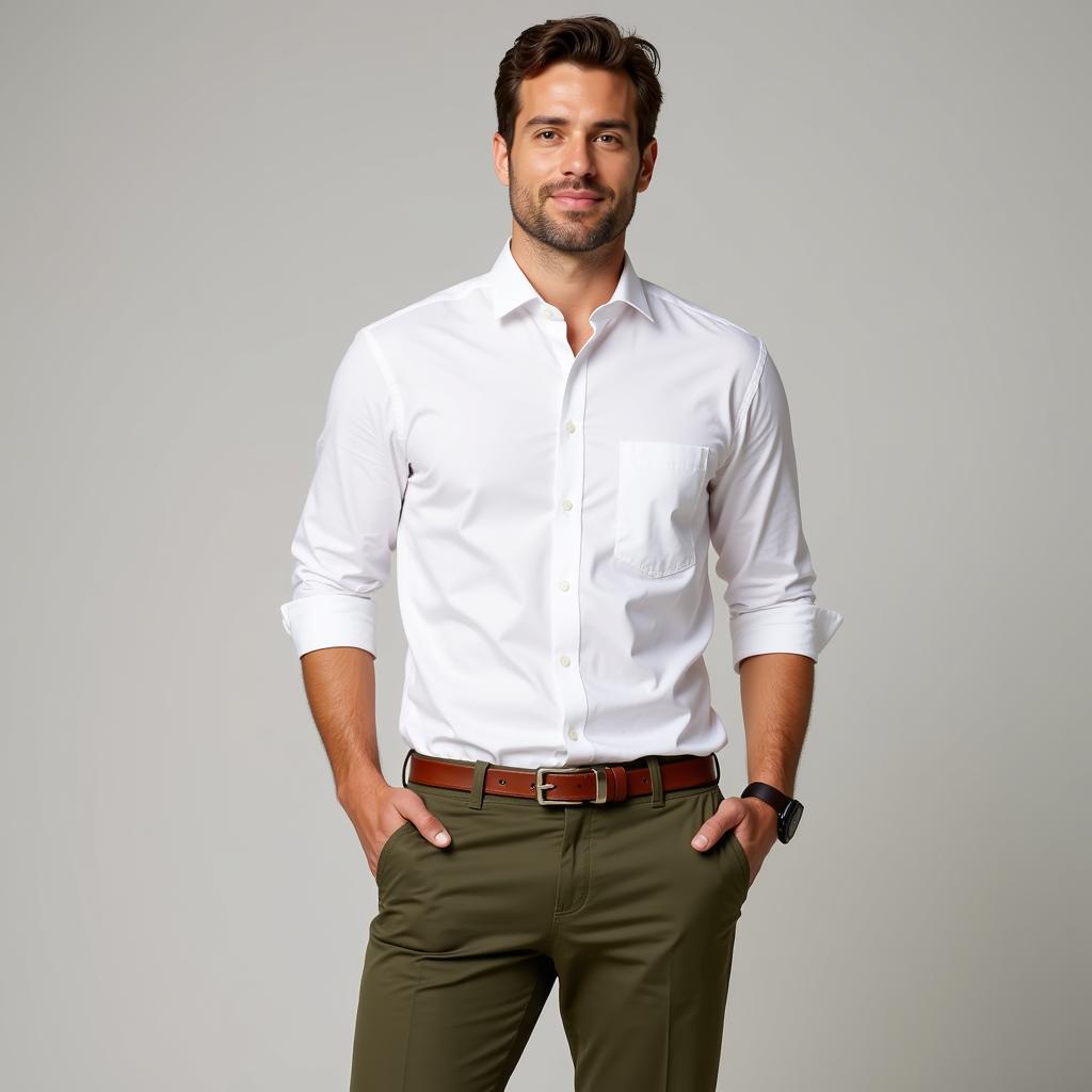 Man in a white shirt and green pants