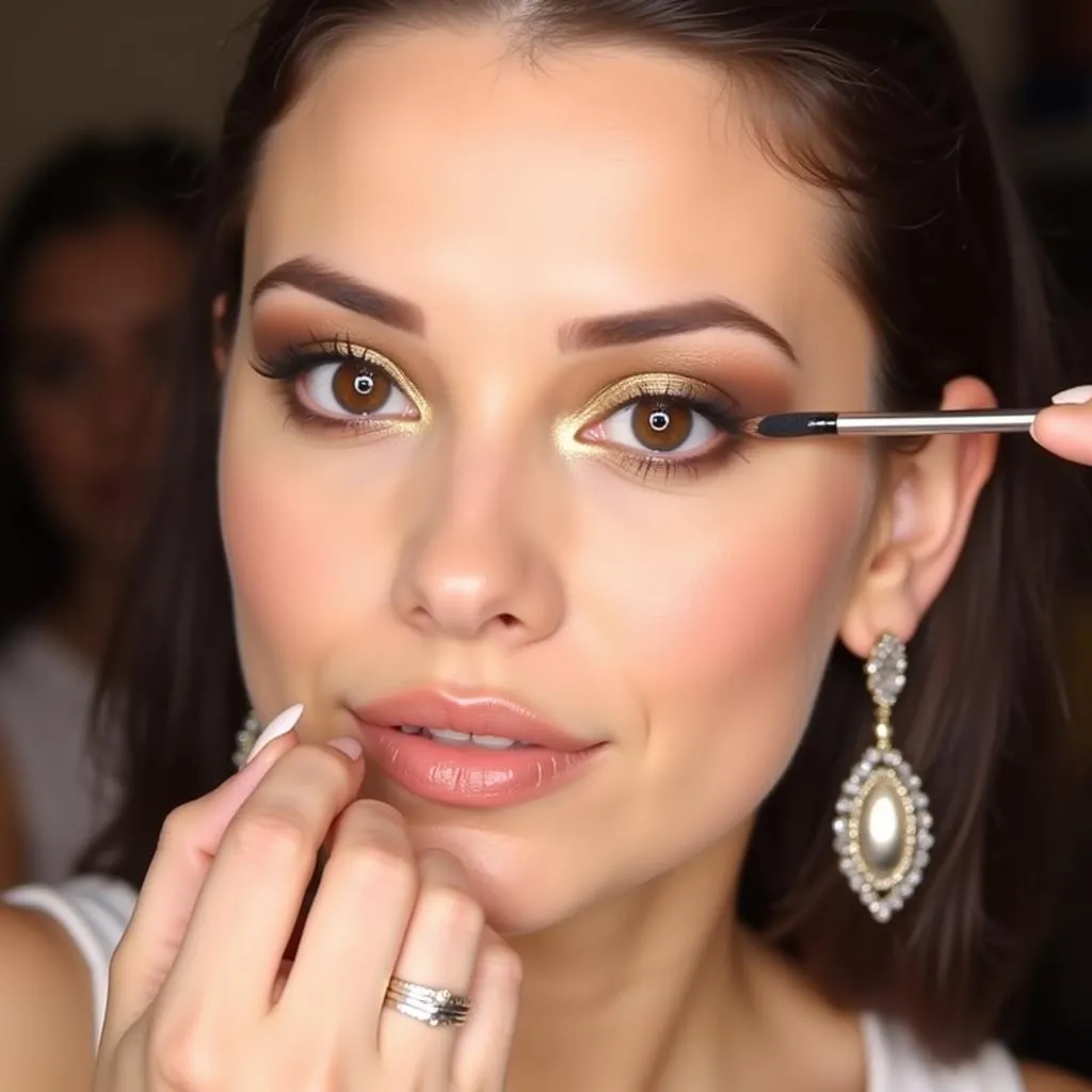 Woman applying eyeshadow