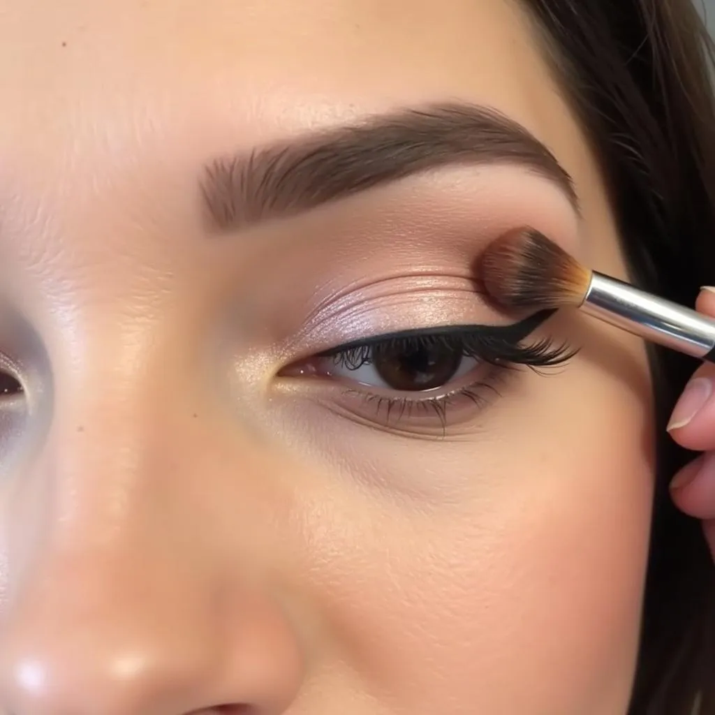 Woman Applying Eyeshadow with a Brush