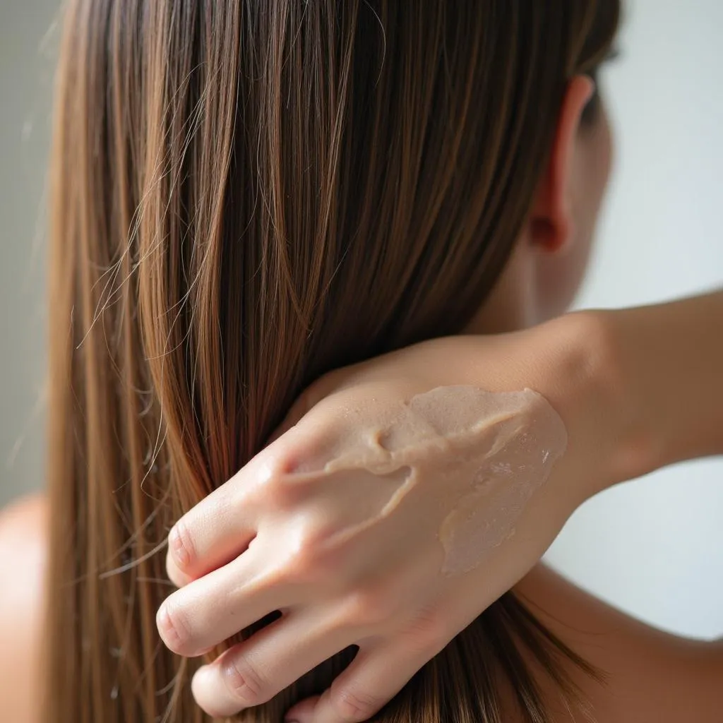 Woman applying hair mask