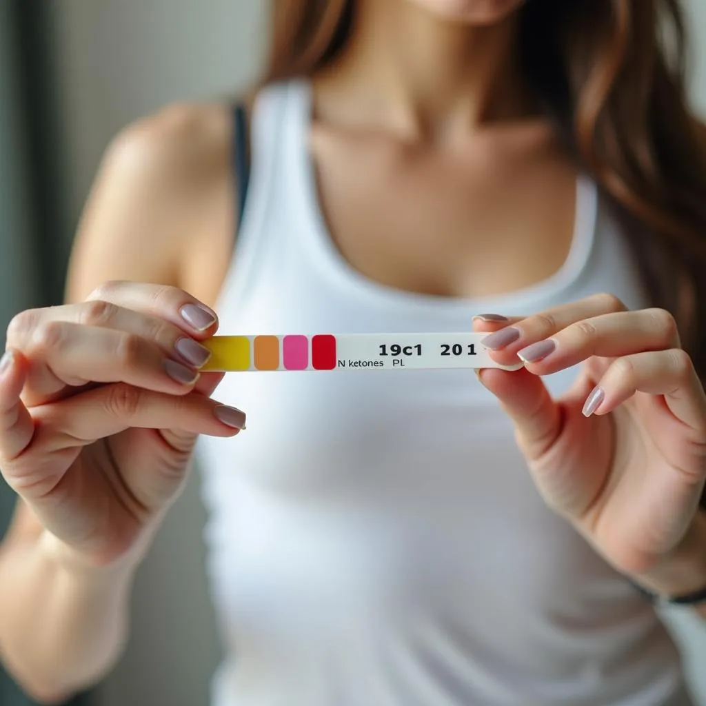 Woman Checking Ketone Strip Color