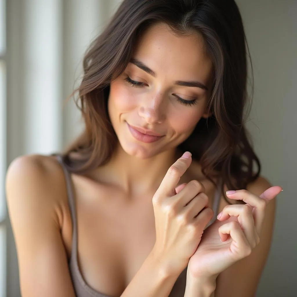 Woman checking her wrist veins