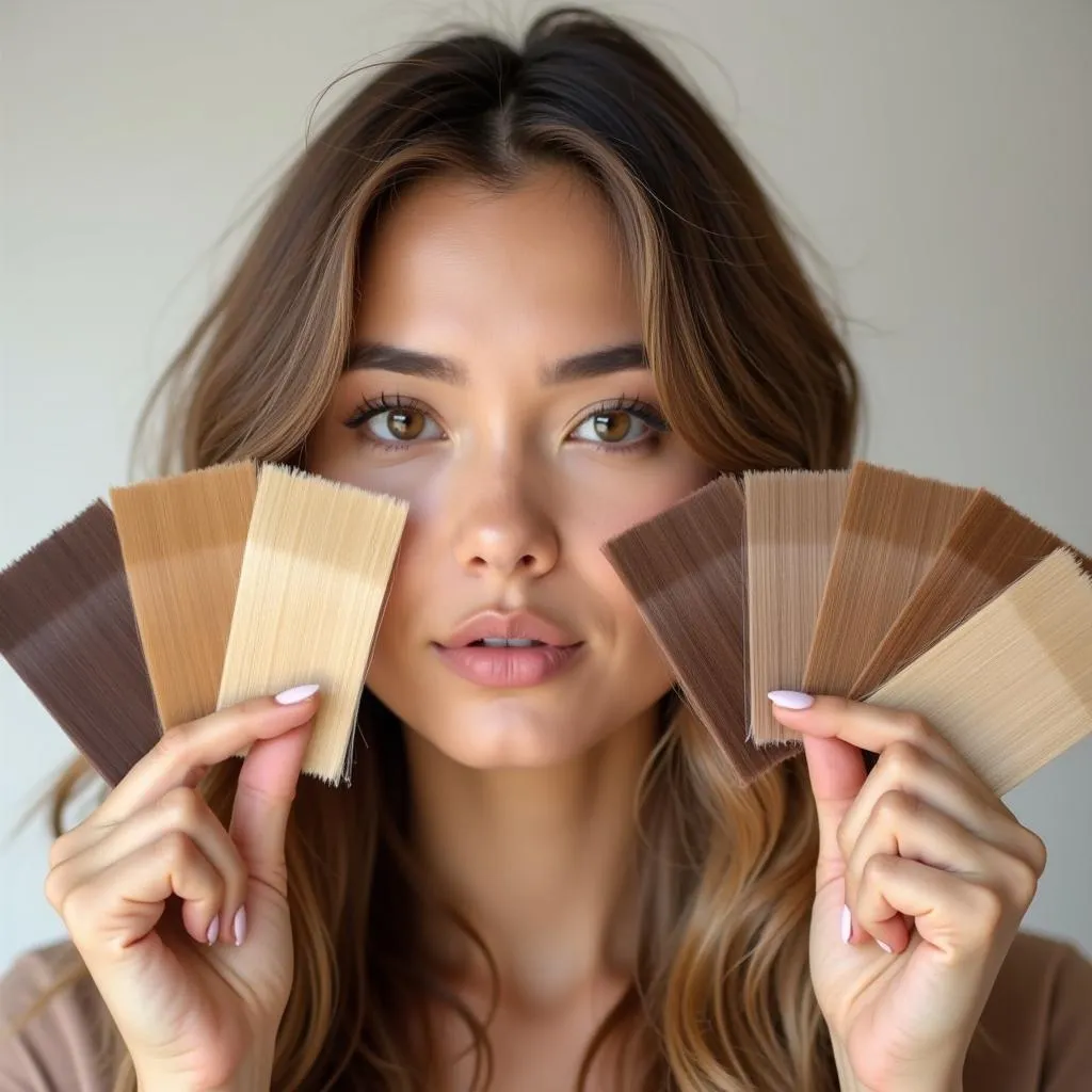 Woman Choosing Hair Color Samples