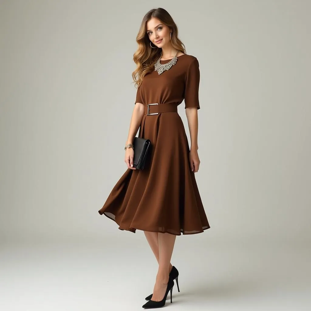 Brown Dress with Black Heels