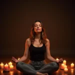 Woman meditating with candles