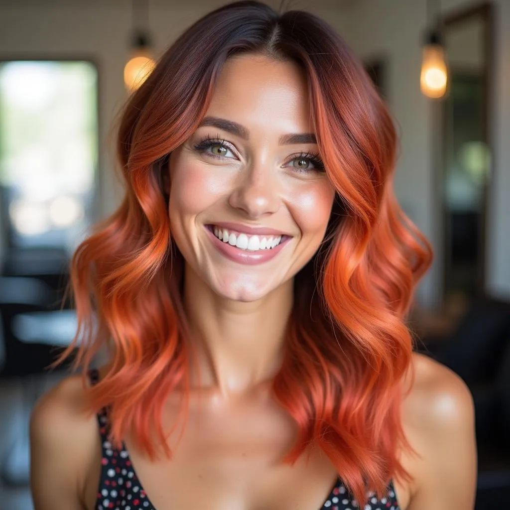 Woman Smiling With Freshly Colored Hair