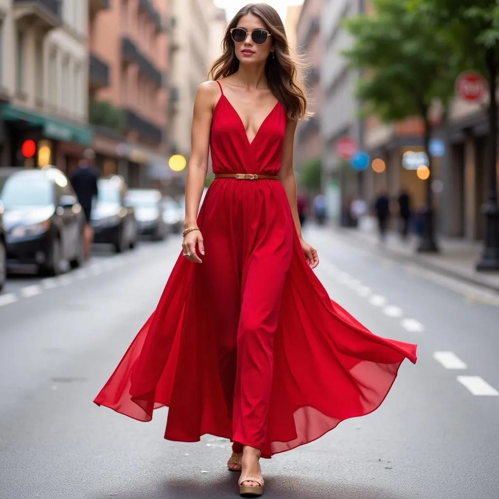 Woman wearing a rouge dress