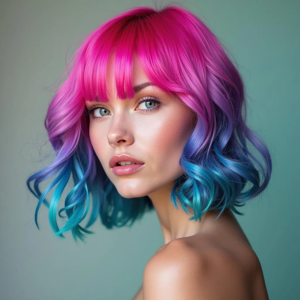 A woman with vibrant pink temporary hair color