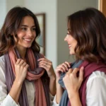 Woman Trying Different Colored Scarves