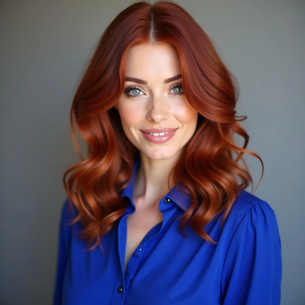 Cool Red Hair Complemented with Royal Blue