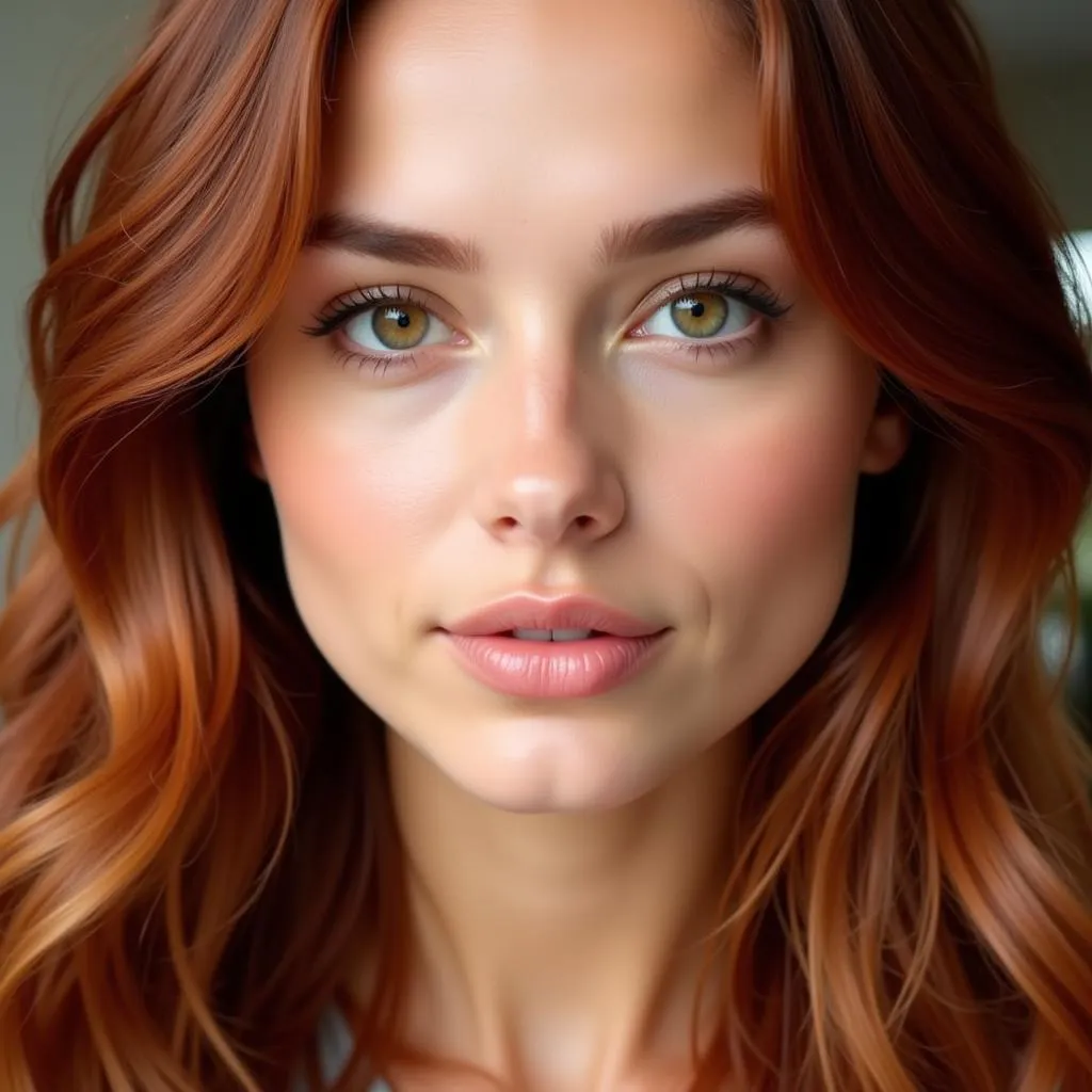 Woman with Hazel Eyes and Auburn Hair