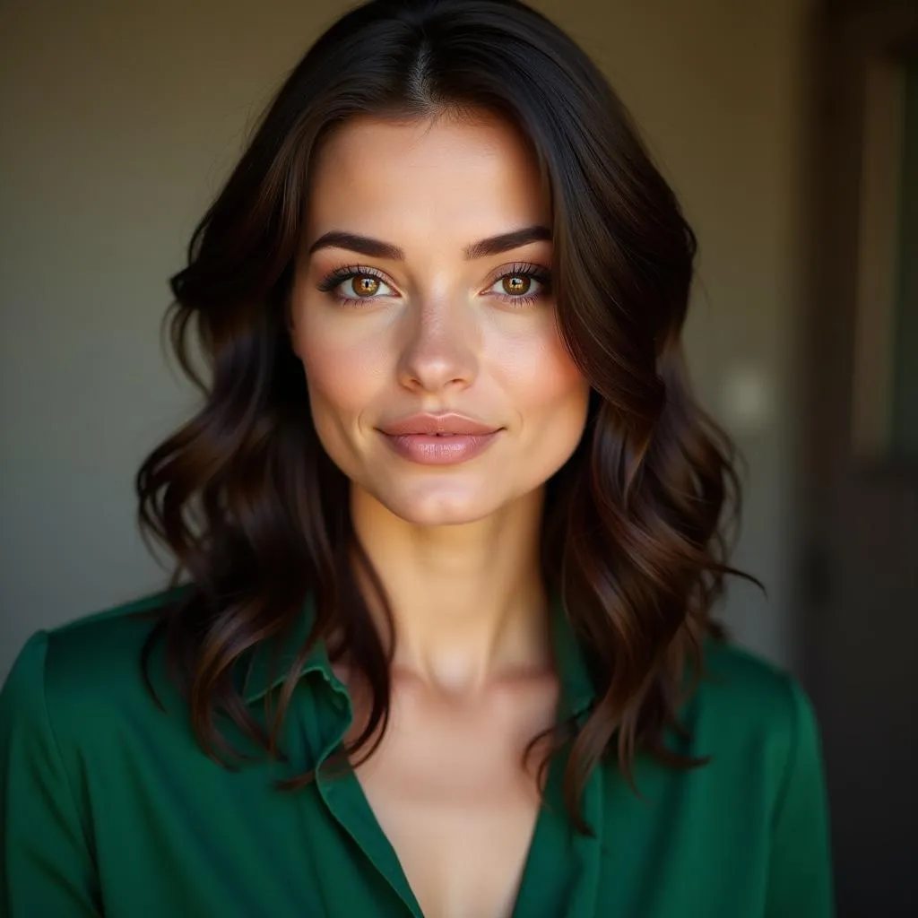 Woman with Hazel Eyes Wearing Green