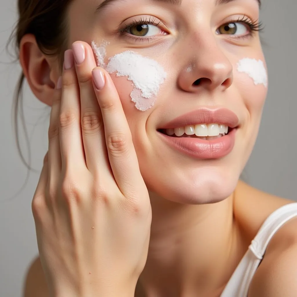 Woman applying moisturizer after removing color run powder