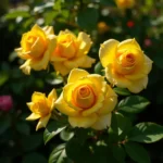 Yellow Roses in a Garden