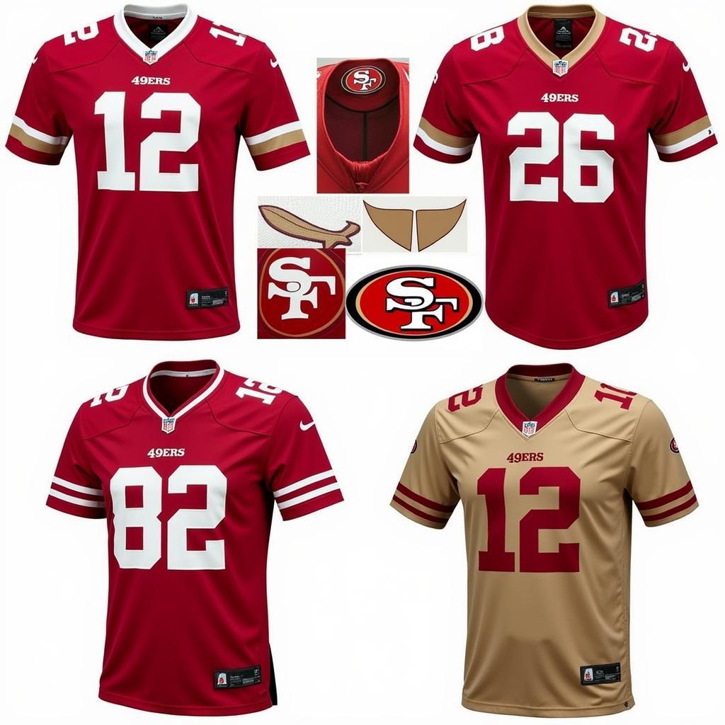 49ers alternate and throwback jerseys on display