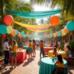 Vibrant Tropical Themed 60th Birthday Party Decorations