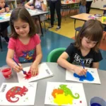 Children engaging in art activities inspired by A Color of His Own