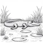 Detailed Alligator Coloring Page in a Swamp