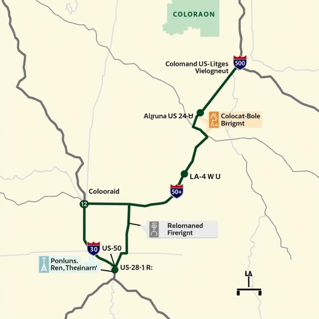 Colorado Map Showing Alternative Routes Between Colorado Springs and Salida