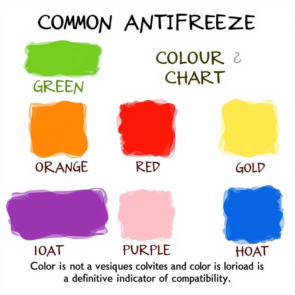 Antifreeze Color Chart: A visual guide to the common antifreeze colors and their associated types.