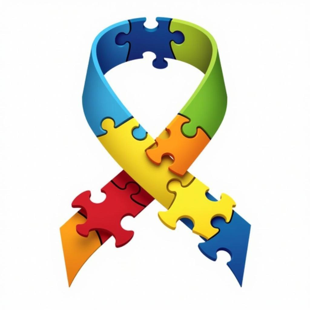 Autism awareness puzzle ribbon depicting various colors associated with the spectrum